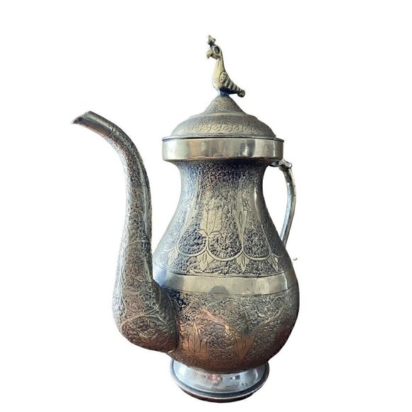 Antique Vintage Hand Etched Hinged Tea Coffee Pot Stamped Best German Silver - Picture 17 of 17